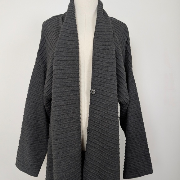 Luukaa Anthracite Wool Duster Long Cardigan Wide Sleeve Maxi Button Closure - Picture 10 of 12
